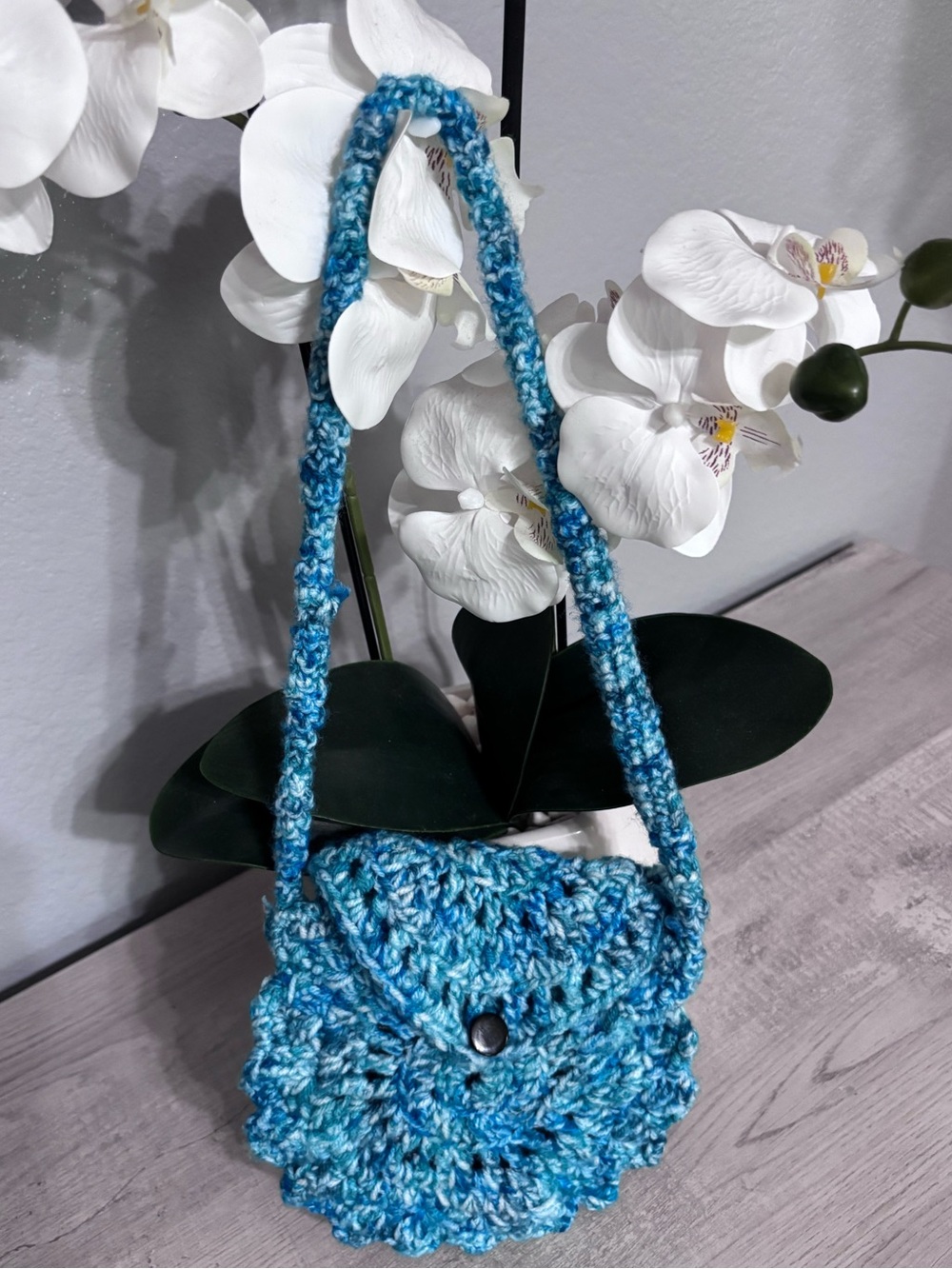 Handmade Blue Crochet Shoulder Bag